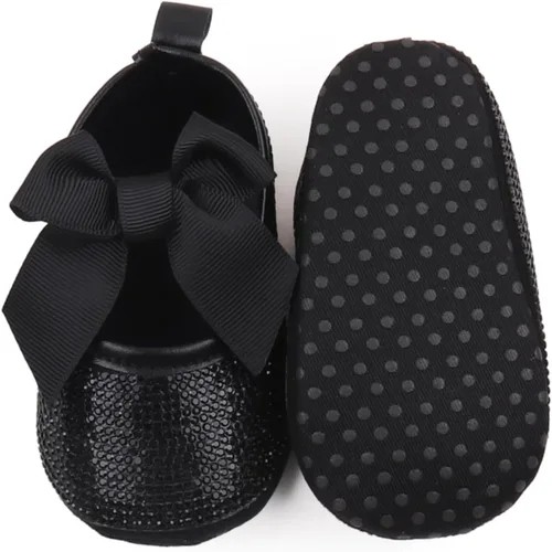 Vista 6 de Zapatos planos Mary Jane para bebés y niñas, con lazo brillante y diamantes de princesa, zapatos antideslizantes para cuna