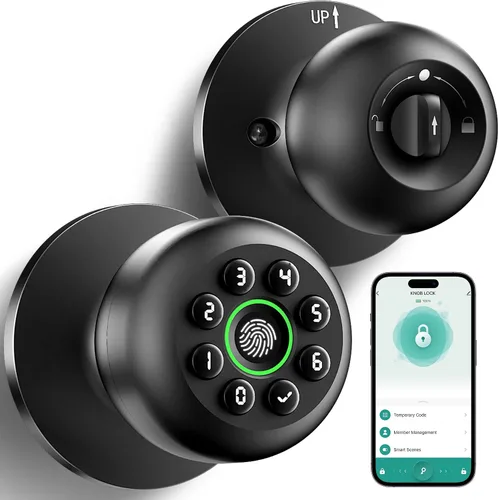 Vista 8 de KLLOQUE Fingerprint Door Lock, Smart Fingerprint Door Knob with Keypad, Biometric Door Lock with App Control, Auto Lock Door Lock with Code, Keyless