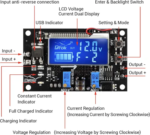 Vista 2 de DROK Regulador de voltaje Buck Boost, DROK DC 6-30V a DC 0.5-30V Convertidor de voltaje ajustable de 5V 12V 24V, módulo transformador de 4A 60W