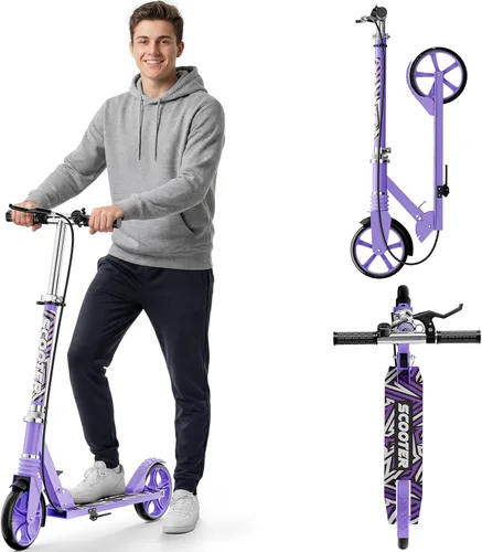 Vista 9 de Scooters for Kids 8-12, Teens & Adults - Load 240 LBS, 8-Inch Wheels, Kick Scooter with Shock Absorption System, Hand Brake & Bell, 4 Adjustable