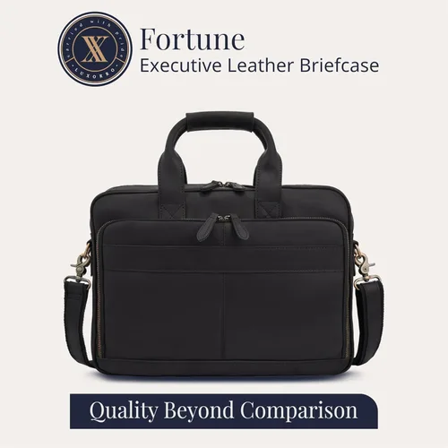 Vista 8 de Luxorro Maletín de cuero de grano completo para hombre, bolsa para laptop con compartimento de cuero para computadora