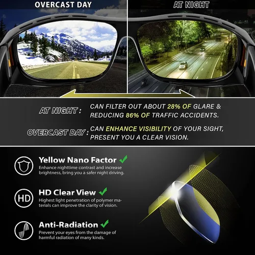 Vista 6 de URUMQI Gafas de conducción de visión nocturna para hombres y mujeres, lentes polarizados antirreflejos, lentes de alta definición amarillas