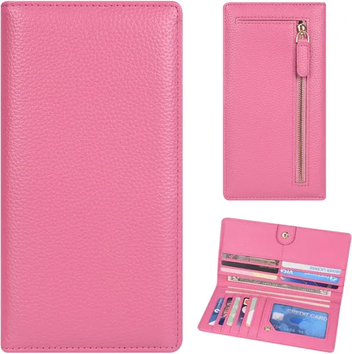 Vista 36 de Billetera para mujer, billetera RFID extradelgada, bolso plegable de cuero, con 11 ranuras para tarjetas y ventana de identificación, lindo monedero