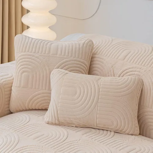 Vista 12 de vctops Funda de sofá de felpa de terciopelo con patrón geométrico acolchado para sofá modular, funda antideslizante y suave para perros, niños