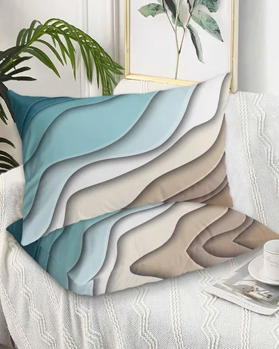 Vista 24 de DecorLovee Juego de 2 fundas de almohada de playa de verano, tamaño estándar, material de microfibra, oceánico, costero, aguamarina, beige, funda