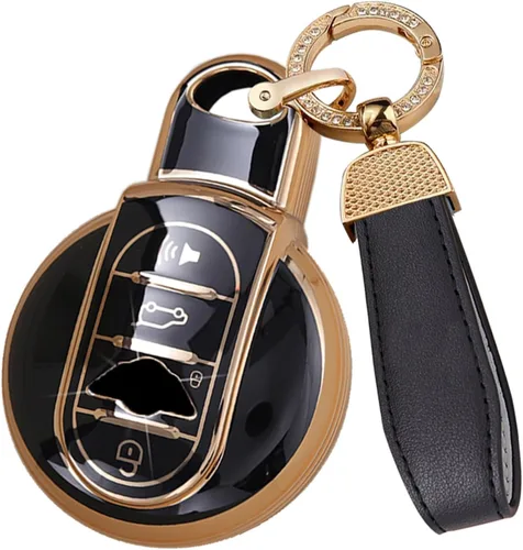Vista 5 de SANRILY Golden-Edge - Funda para llavero de 4 botones para Mini Cooper Countryman F56 Convertible Clubman con tapa dura, protección completa, sin