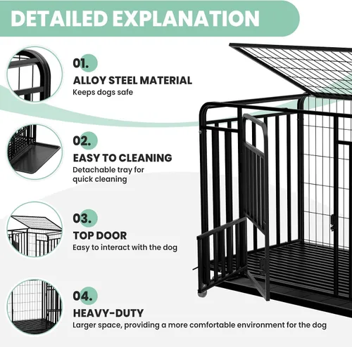 Vista 6 de 42 Inch Escape-Proof Dog Crate with Double Door, Heavy Duty Indestructible Dog Cage, Secure Kennel for Strong Dogs, for High Anxiety Dogs, XXL