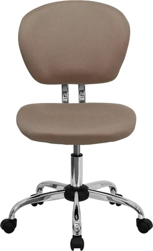 Vista 6 de Silla de trabajo de malla con respaldar medio Flash Furniture con brazos y base, Metal, Marrón café