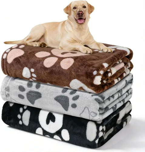 Vista 24 de Manta Suave para Perros para Perros Grandes - Manta Mullida para Mascotas para Gatos y Cachorros, Manta Reversible con Diseño de Huellas de Pata gris