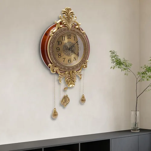 Vista 3 de Reloj de pared de péndulo, relojes de pared vintage, funciona con pilas, reloj antiguo grande, elegante y silencioso de metal de madera