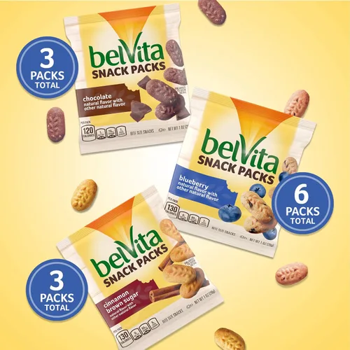 Vista 2 de belVita Paquete variado de bocadillos de galletas de desayuno, 3 sabores, 12 paquetes