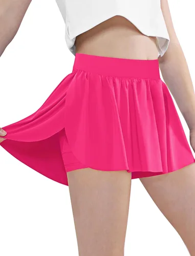 Vista 3 de EXARUS Pantalones cortos de mariposa para niñas, con vuelo, atléticos, 2 en 1, cintura plana con bolsillos, correr, entrenamiento, deportes, gimnasio