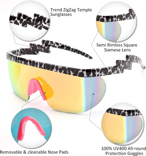 Vista 5 de FEISEDY Gafas de sol deportivas de gran tamaño de los años 80, gafas de esquí con parte superior plana, visera futurista de una pieza para mujeres