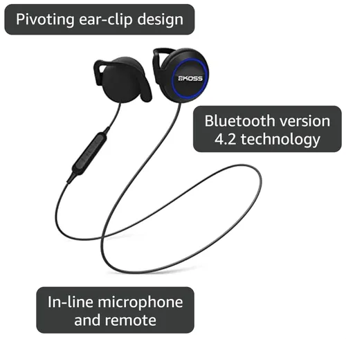 Vista 3 de Koss BT221i - Pinzas inalámbricas Bluetooth para los oídos, micrófono en línea, control de volumen y control remoto táctil, resistente al sudor