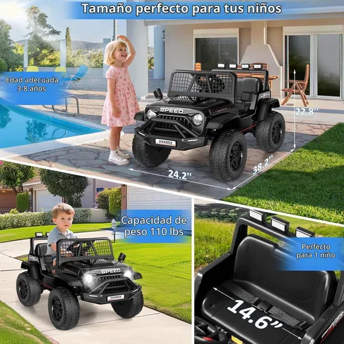 Vista 2 de Hikole Coche eléctrico de 12 V para niños de 3 a 5 años con control remoto Negro