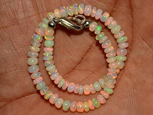 Vista 2 de Pulsera de cuentas lisas de ópalo etíope de 18 quilates con piedras preciosas naturales de 7 pulgadas