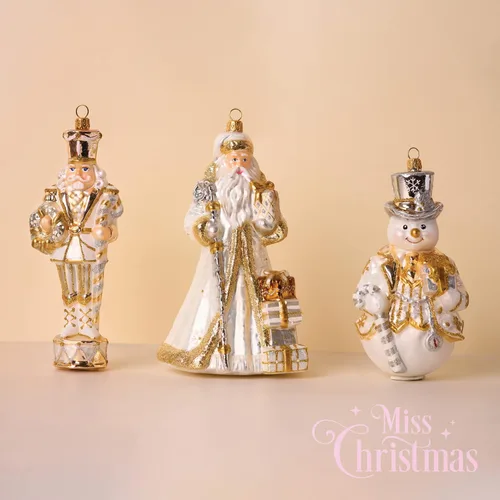 Vista 4 de Colección 2025 de Miss Christmas Adorno festivo de Papá Noel de 7.5 pulgadas de vidrio soplado para árbol de Navidad (Papá Noel elegante en blanco)