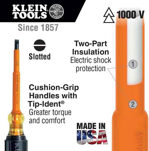Vista 3 de Klein Tools 33528 Kit de destornilladores aislados con funda de transporte, 1000 V, agarre de cojín, 9 piezas