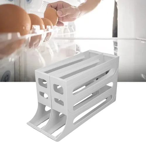 Vista 7 de Soporte para huevos para refrigerador, 60 unidades dispensador automático de huevos con 4 niveles y filas dobles, organizador de bandejas de huevos