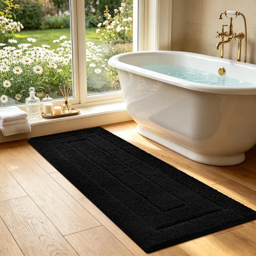 Vista 38 de HOMORE Alfombra de baño negra de 24 x 17 pulgadas, suave y absorbente, alfombra de baño pequeña, alfombra de baño lavable antideslizante para bañera