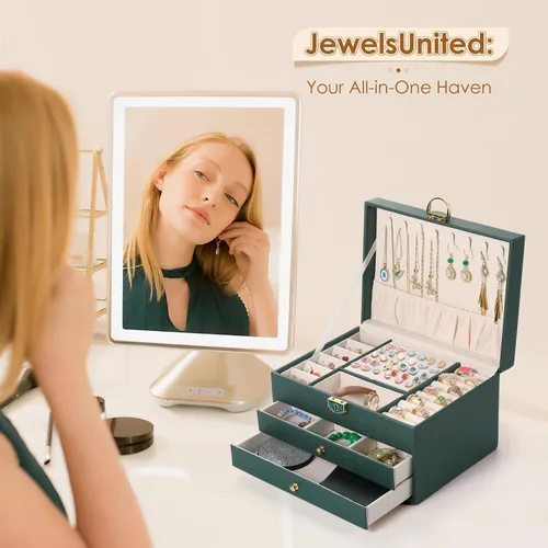 Vista 2 de Joyero de 3 capas, organizador de joyas con cajón organizador de joyas, grandes cajas de joyería y organizador con organizador de aretes