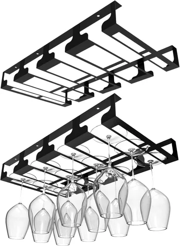 Vista 8 de Soporte para copas de vino – Perchas debajo del estante del gabinete, soporte para copas de vino, soporte de almacenamiento de vasos, organizador