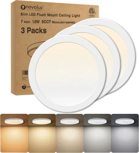 Vista 19 de Lámpara de techo de montaje empotrado - Certificada ETL - LED de 3,000 K y luz blanca cálida de 5 pulgadas, diseño redondo ultradelgado de 0.63