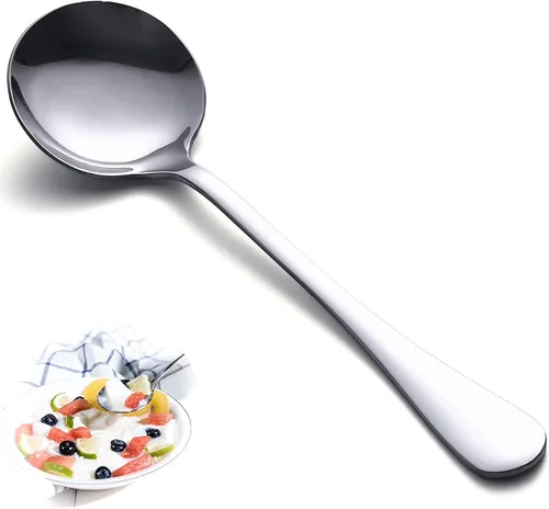 Vista 9 de Cucharas de sopa, 8 piezas de cucharas de acero inoxidable de alta calidad, cucharas redondas de peso pesado