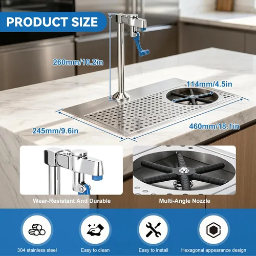 Vista 2 de Topyond Enjuague de vidrio, lavadora comercial de vasos de acero inoxidable con salida de agua multiángulo, enjuague para jarra para bar