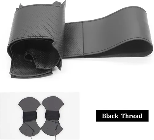 Vista 2 de Hand-Stitched Black Leather Car Steering Wheel Cover, for Nissan X-Trail 2017-2019 DIY Breathable Steering Wheel Covers