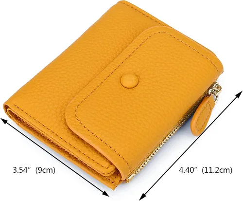 Vista 6 de YALUXE Cartera RFID para mujer minimalista cartera delgada pequeña monedero compacto, Ada-amarillo