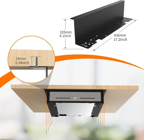 Vista 5 de Soporte de montaje debajo del mostrador para cajón de efectivo de 16 "acero de metal resistente con tornillos BK1616B-B