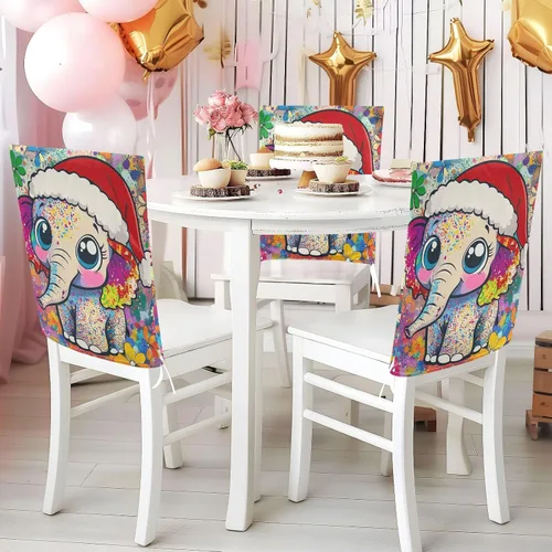 Vista 5 de Juego de 6 fundas decorativas para sillas de comedor con diseño de elefante de Feliz Navidad