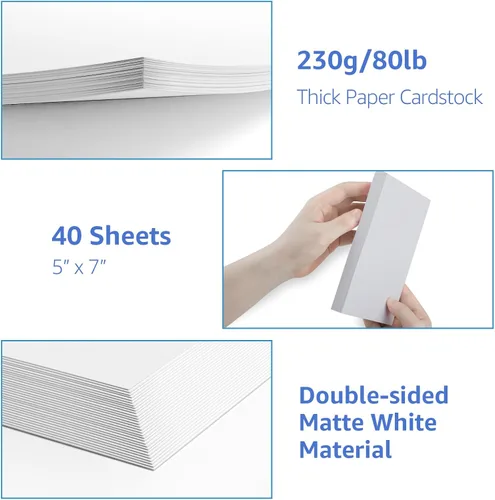 Vista 5 de CreGear 40 hojas de papel de cartulina blanca, papel de impresora de cartulina de 5 x 7 pulgadas 80lb/230gsm Heavy Thick Printing Papers, Copy