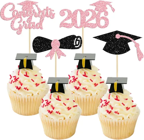 Vista 42 de Gyufise 1 paquete de decoración de pastel de graduación 2025 con purpurina de felicitaciones clase de 2025, decoración de pastel de diploma 2025