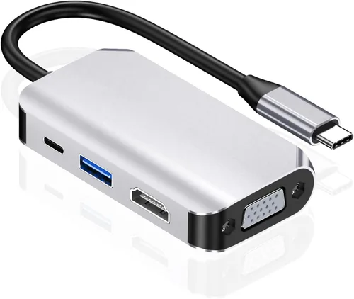 Vista 6 de Concentrador adaptador USB C, 4 en 1 USB tipo C a HDMI 4K, VGA, USB3.0 y USB-C PD multipuerto estación de acoplamiento compatible con dispositivos 4