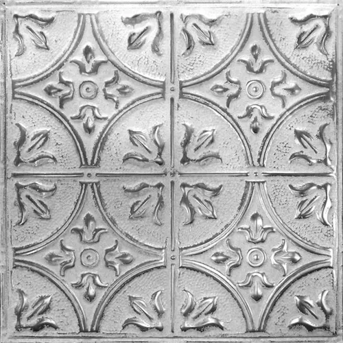 Vista 2 de [Kit de 5] Azulejos metálicos para clavar en patrón #2 para clavar y color blanco lavado plateado. 24 x 24 pulgadas [20 pies cuadrados] Estaño