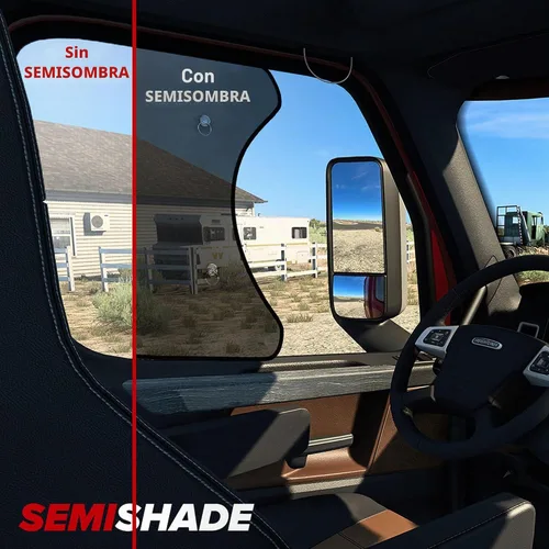 Vista 4 de Parasol de ventana lateral para semircamión, ajuste personalizado para Freightliner Cascadia (todos los años), protección UV interior, fácil