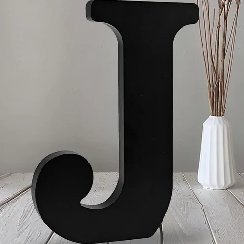 Vista 18 de AOCEAN Letras de madera negra de 12 pulgadas Letras de madera sin terminar para Halloween Letras decorativas de pie Rebanadas Tablero
