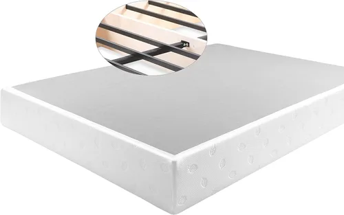 Vista 9 de Panana Base de cama con somier de 5 pulgadas, acero resistente con funda de tela, base de colchón, marco de madera, listones de metal, fácil