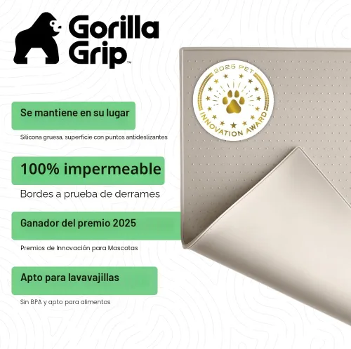 Vista 2 de GORILLA GRIP Alfombrilla para mascotas 100% impermeable con bordes elevados de silicona sin BPA, alfombrillas para comida de gatos y perros que Beige