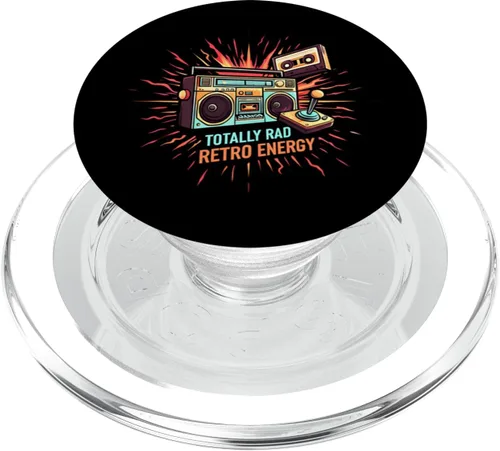 Vista 7 de Totally Rad Retro 80s Boombox Joystick Cassette Tape Energy PopSockets Adhesive PopGrip
