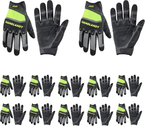 Vista 18 de HANDLANDY Guantes de trabajo para hombre, pantalla táctil, guantes de mecánico, ajuste flexible y transpirable, nudillos y palma acolchados