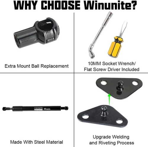 Vista 2 de Winunite Compatible con F150 2015-2025 Asistente de Compuerta Trasera – Material de Acero Inoxidable, Descenso Controlado Silencioso, No Más