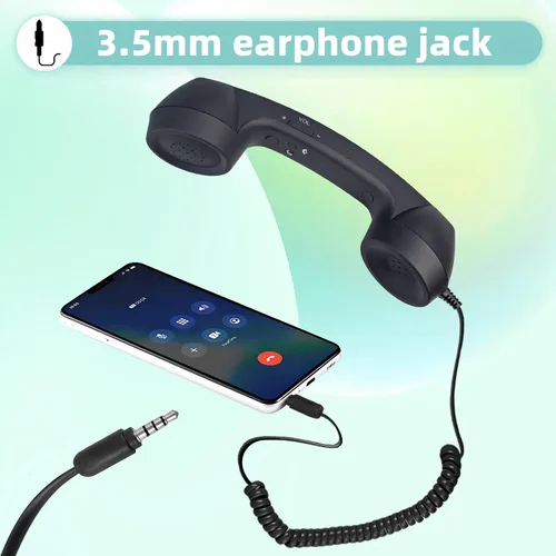 Vista 4 de Auricular retro para teléfono, receptor de teléfono celular con cable Jack de 0.138 in con botón de respuesta/teclas de volumen, auriculares