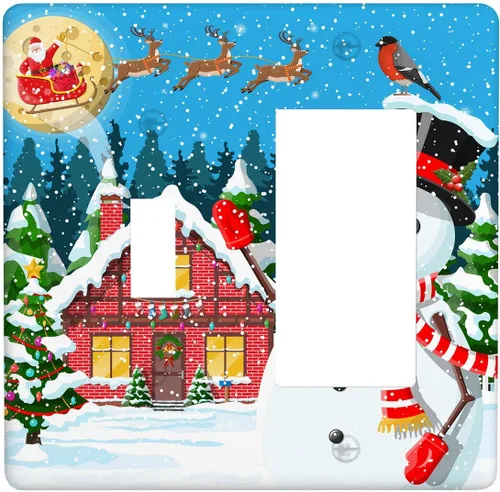 Vista 65 de Cubierta de interruptor de luz dúplex de 1 banda, cubierta decorativa de Navidad con copos de nieve rojos, placa frontal decorativa para cocina