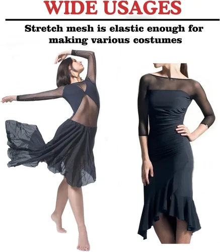 Vista 4 de Tela de malla elástica Power Mesh Superfina de 4 direcciones, nylon y spandex, malla transparente, 1 yarda de largo, 60" de ancho (Negro) Tela