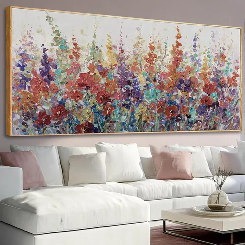 Vista 12 de XIANSHOU Arte de pared rosa y dorado con textura de flores para dormitorio, sala de estar, oficina, habitación de niñas, decoración de pared, 29 x