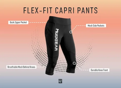 Vista 6 de MudGear Capri Flex-Fit - Leggings de compresión de cintura alta con bolsillos para mujer
