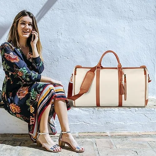 Vista 8 de Bolsa de mano para ropa, bolsa de lona grande de piel sintética, beige (C-beige), Bolso